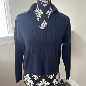 Navy Blue Ribbed Collared Sweater